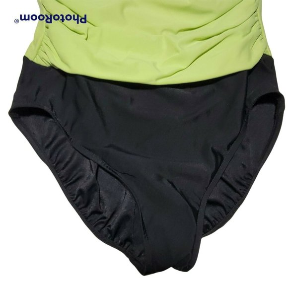 Trimshaper Swimsuit Womens Size 12 One Piece Strappy Green Black Swim Wear Beach - Picture 7 of 12